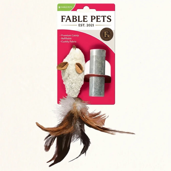 Fable Pets Refillable Catnip Plush Mouse Cat Toy with Feather Detail